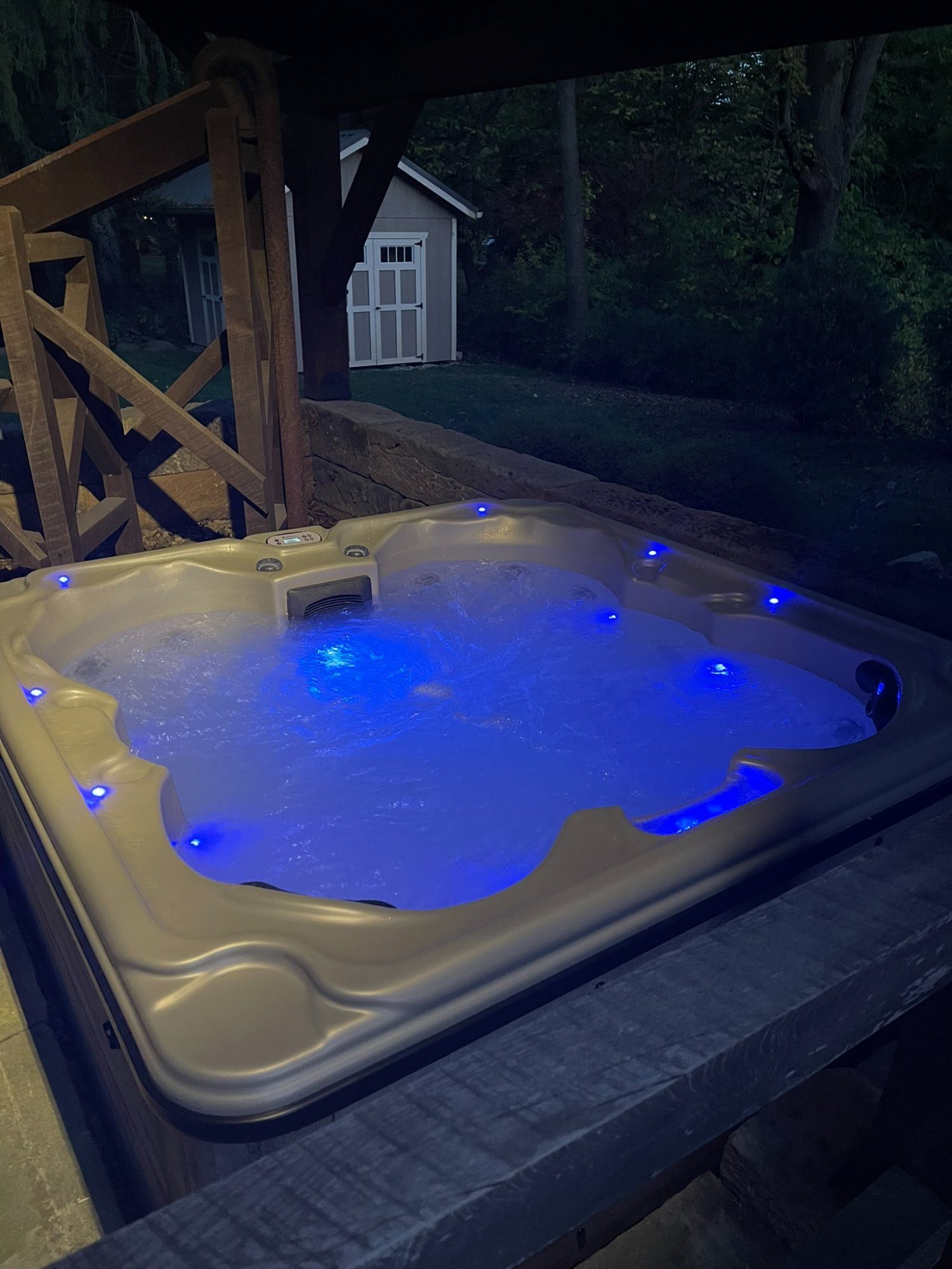 Private hot tub at night